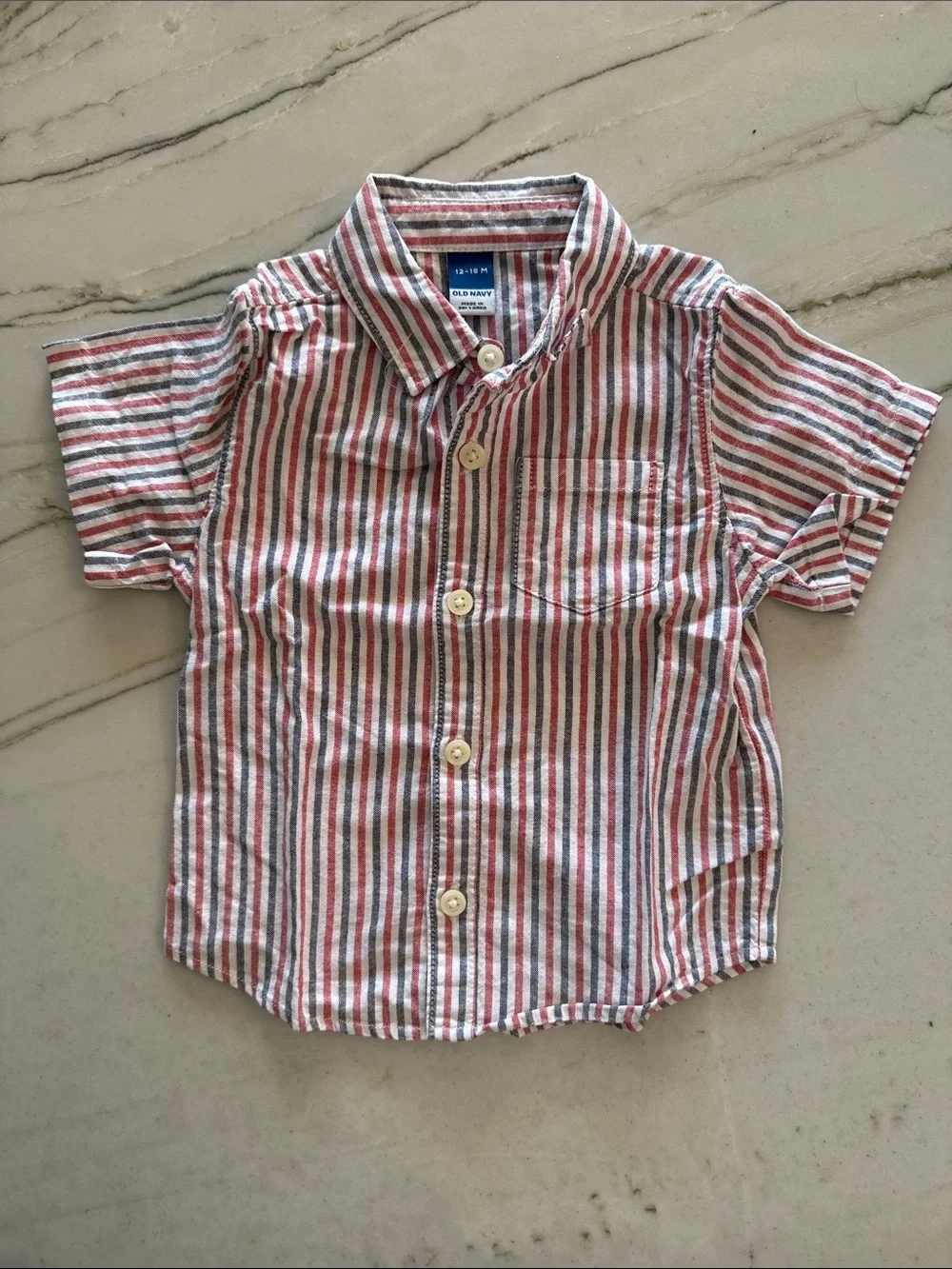 Toddler Old Navy Red & Blue Striped Short-Sleeve Button-Up Shirt